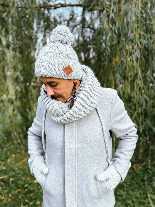 Męska czapka MERINO Euforia Wybielony szary