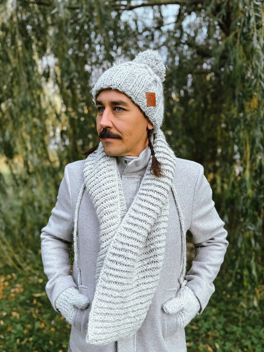 Męski komin MERINO Wybielony szary