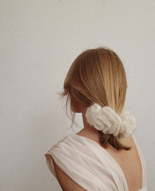 Scrunchie moherowe handmade Śmietanka