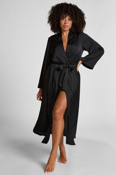 Hunkemöller Kimono satynowe w prążki Czarny
