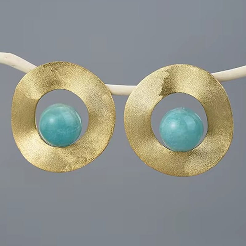 Kolczyki Złote - KOLCZYKI OKRĄGŁE AMAZONIT