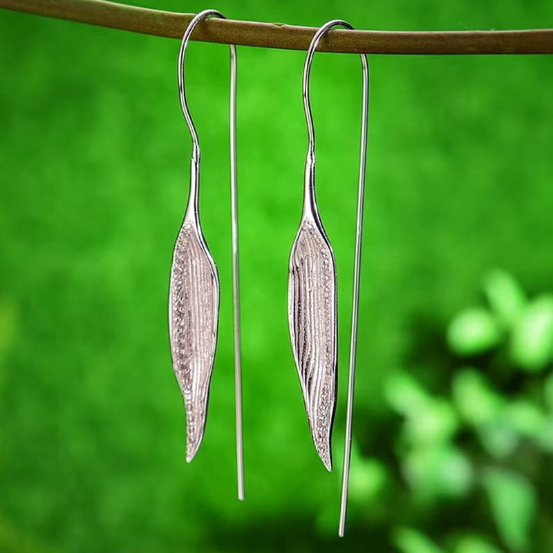 Kolczyki Srebrne - KOLCZYKI LIŚĆ BAMBUSA