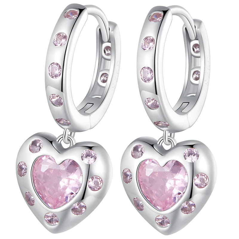 Kolczyki Srebrne - KOLCZYKI RÓŻOWE SERCE