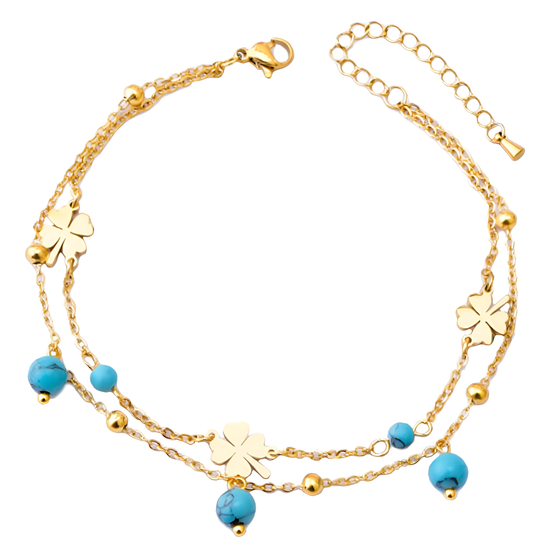 BRANSOLETKA NA NOGĘ - Bransoletka na nogę Koniczynki Turkus