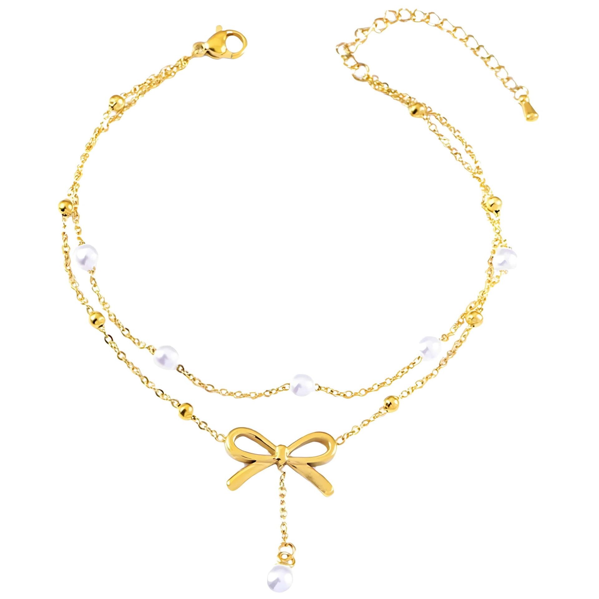 BRANSOLETKA NA NOGĘ - Bransoletka na nogę Kokardka Perły