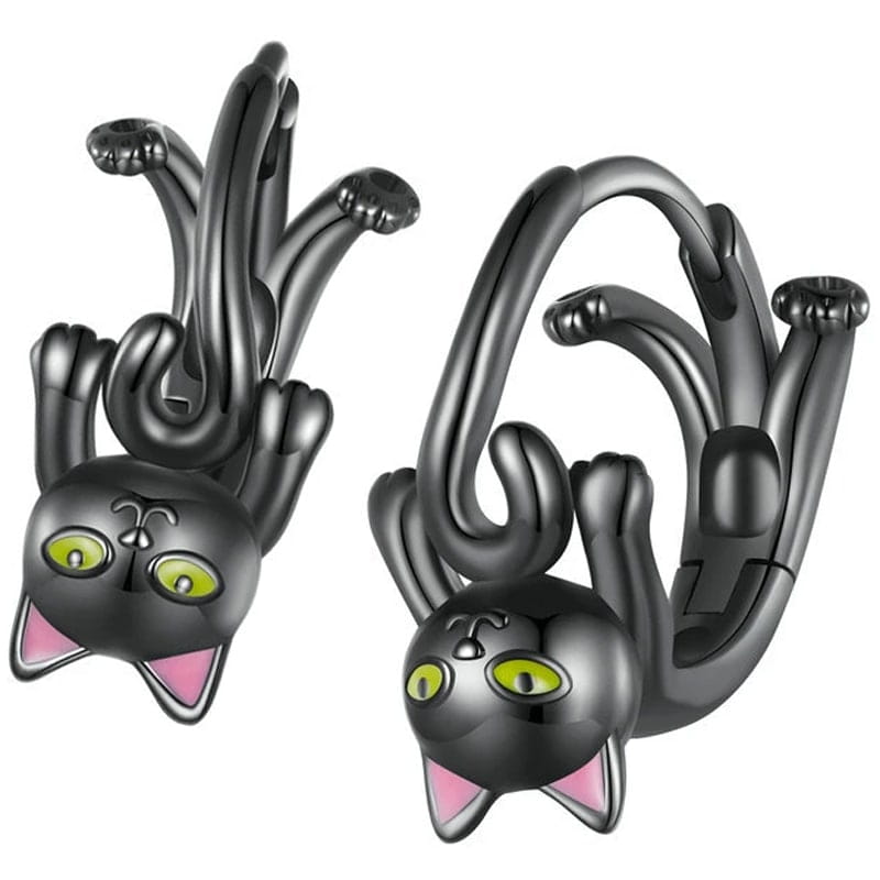 Kolczyki Srebrne - KOLCZYKI CZARNE KOTKI