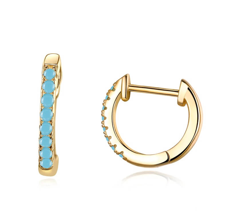 Kolczyki Złote - KOLCZYKI TURKUSOWE CYRKONIE