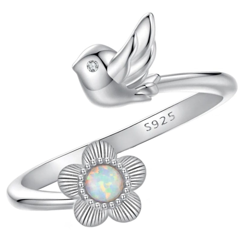 Pierścionek Srebrny - PIERŚCIONEK PTASZEK KWIAT