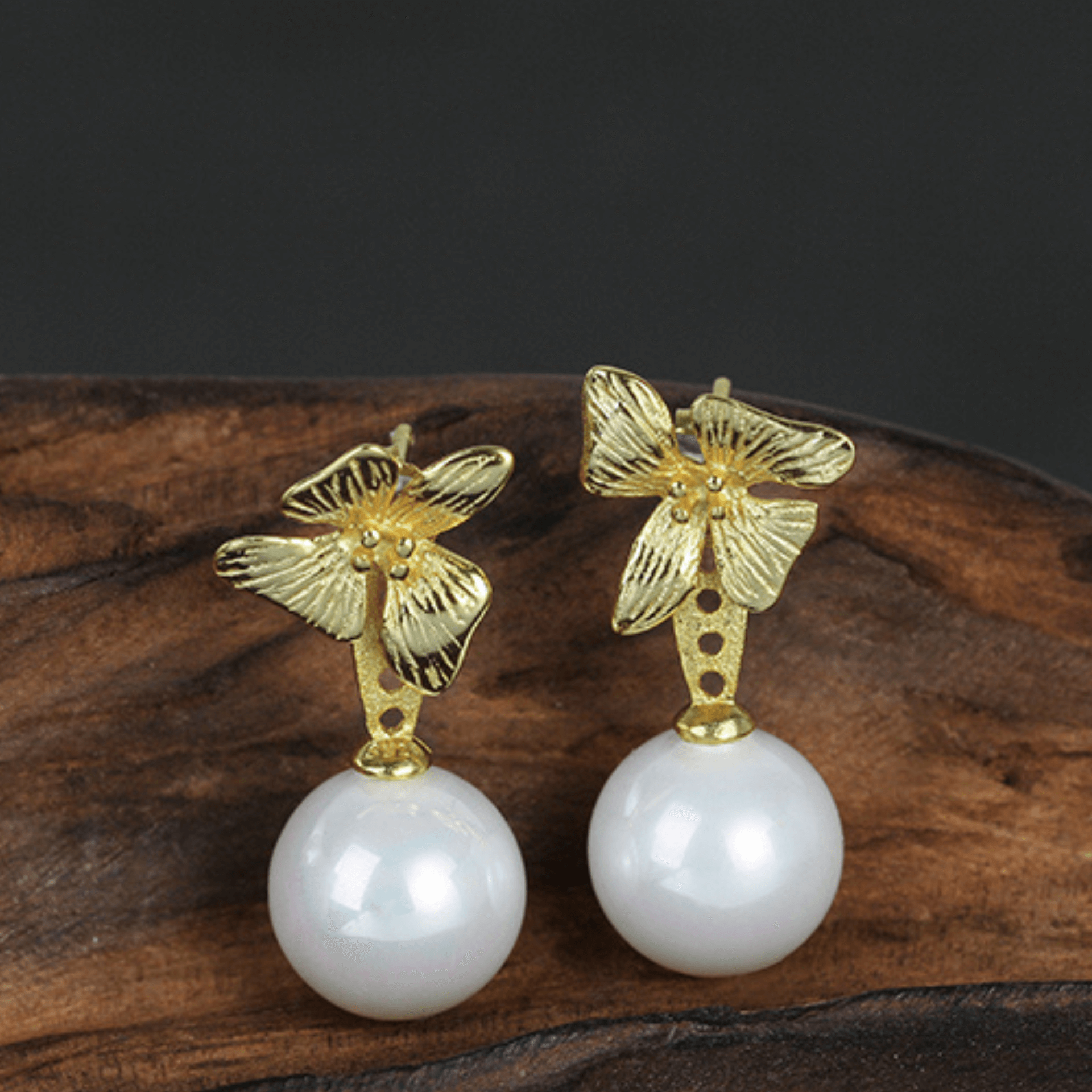 Kolczyki Złote - KOLCZYKI KWIATKI Z PERŁĄ