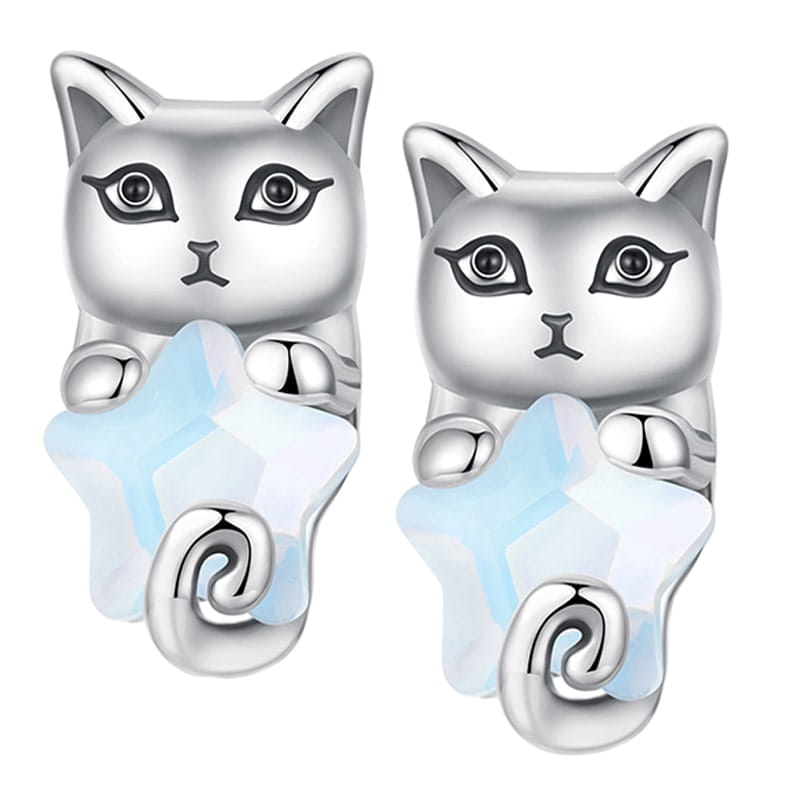 Kolczyki Srebrne - KOLCZYKI KOT GWIAZDA