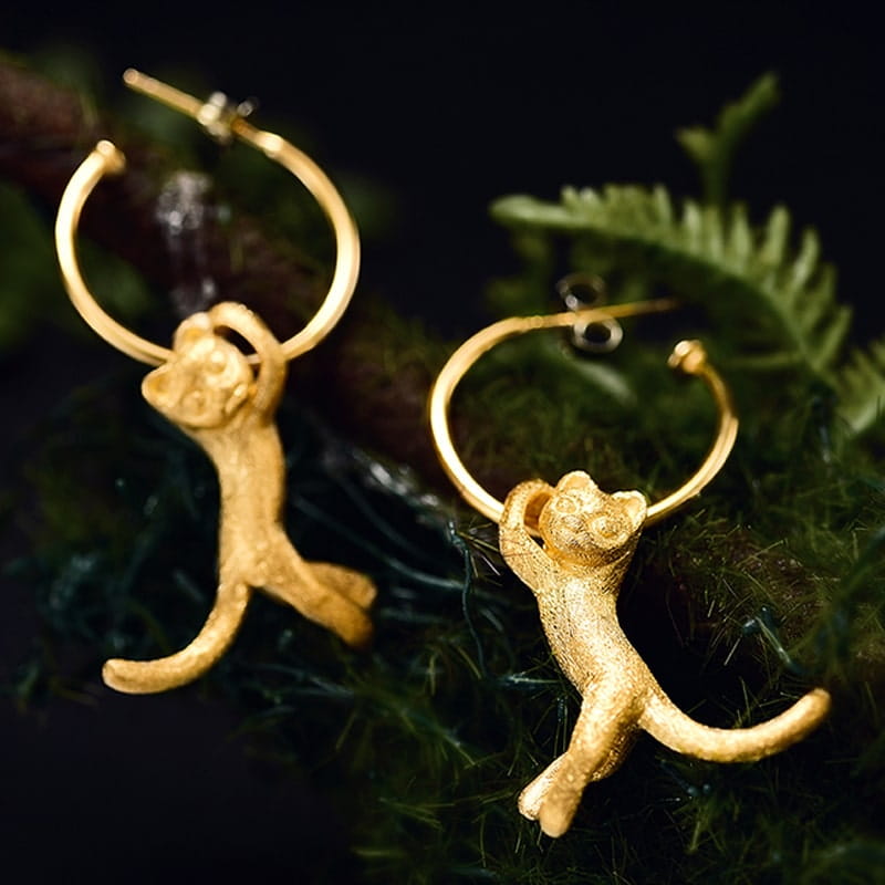 Kolczyki Złote - KOLCZYKI WISZĄCE KOTKI