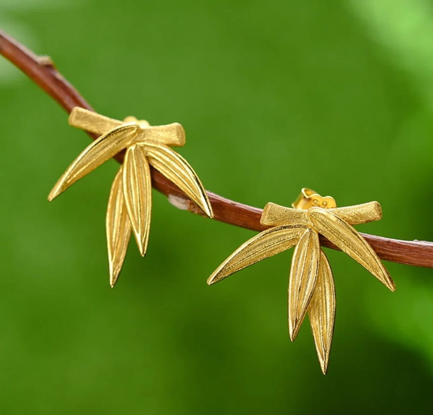 Kolczyki Złote - KOLCZYKI LIŚCIE BAMBUSA