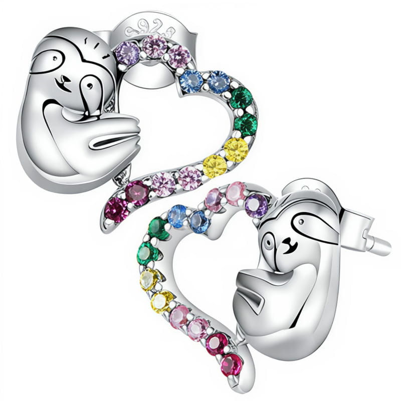 Kolczyki Srebrne - KOLCZYKI SERCE LENIWIEC