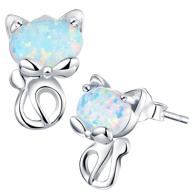 Kolczyki Srebrne - KOLCZYKI OPALIZUJĄCY KOTEK