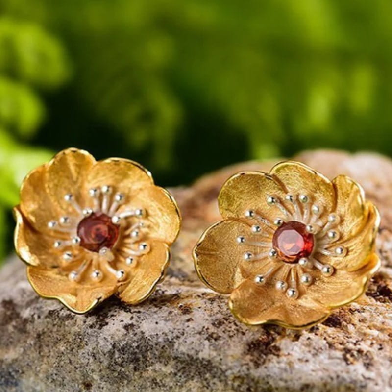 Kolczyki Złote - KOLCZYKI ANEMON Z TOPAZEM