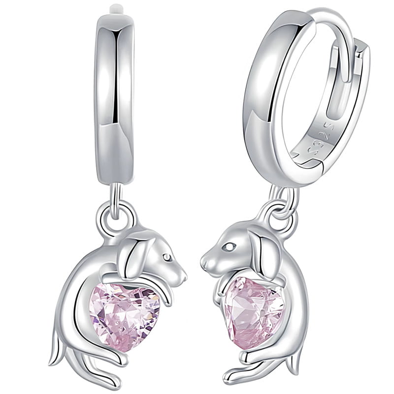 Kolczyki Srebrne - KOLCZYKI PIESEK Z SERCEM