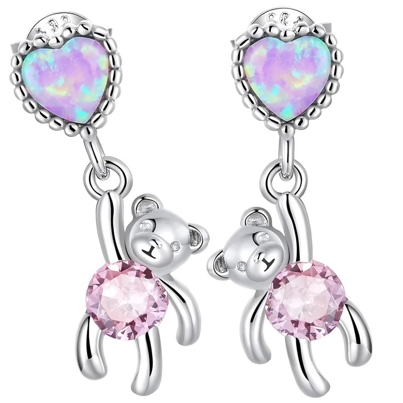 Kolczyki Srebrne - KOLCZYKI MISIEK Z SERCEM