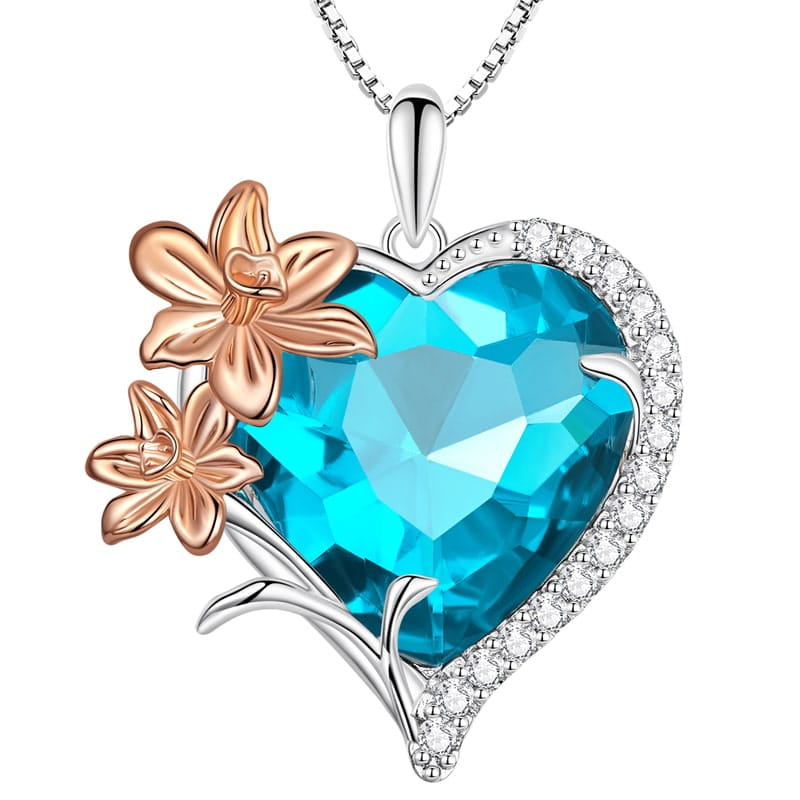 Naszyjnik Srebrny - MARZEC KAMIEŃ URODZINOWY