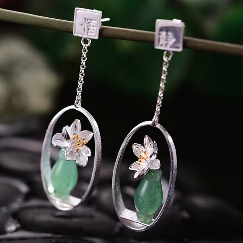 Kolczyki Srebrne - KOLCZYKI KWIATEK AWENTURYN