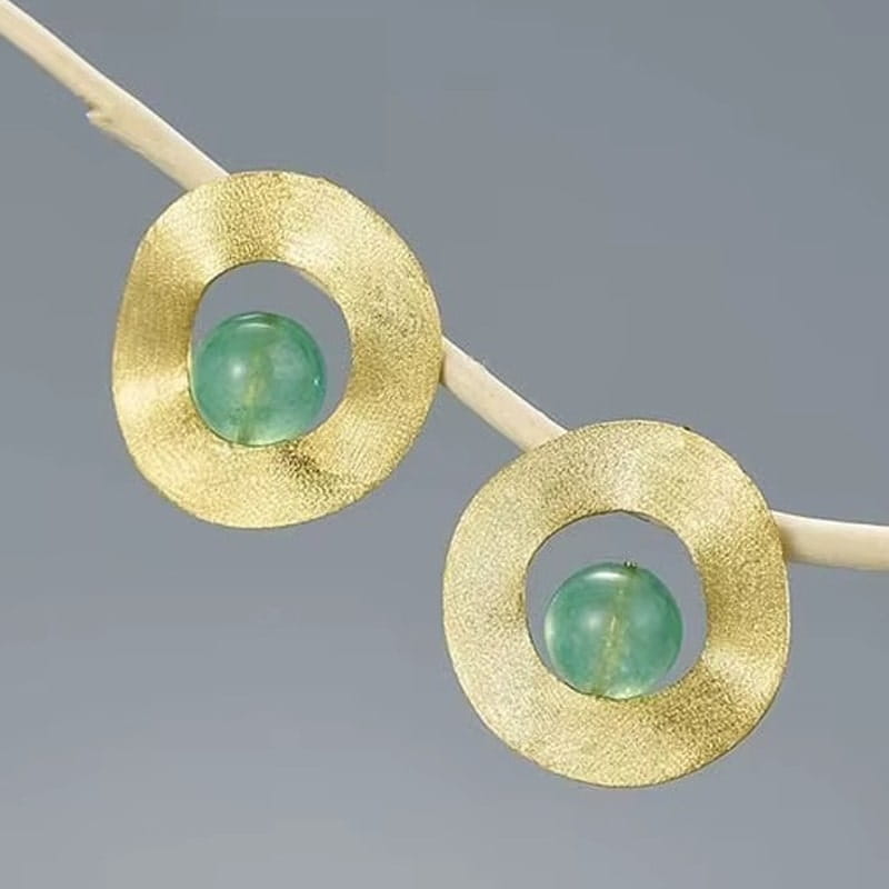 Kolczyki Złote - KOLCZYKI OKRĄGŁE AWENTURYN