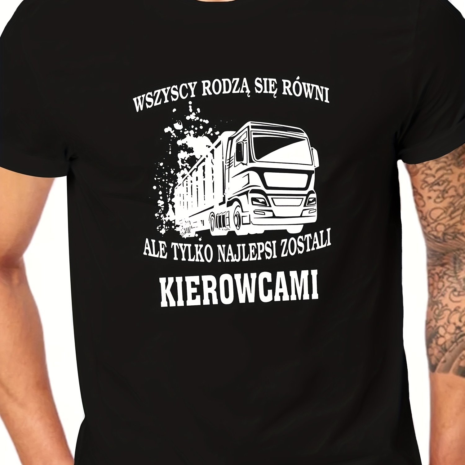 TEMU Męska koszulka z polskim tekstem i grafiką ciężarówki - 100% casualowa koszulka z krótkim rękawem i okrągłym dekoltem z polskim hasłem i wzorem