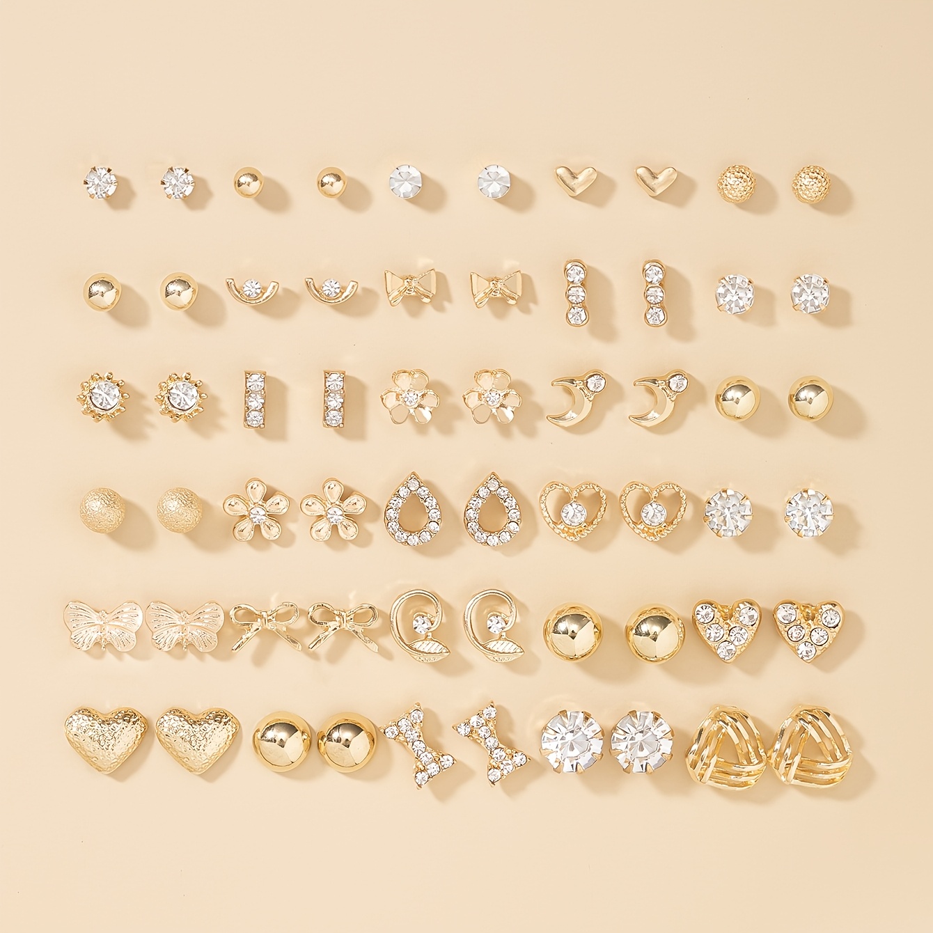 TEMU 60 szt. Modny Minimalistyczny Zestaw: , Kokarda, Kwiat, Uroczy Księżyc i Okrągłe Wieloelementowe Biżuteria na Prezent Świąteczny dla Kobiet,