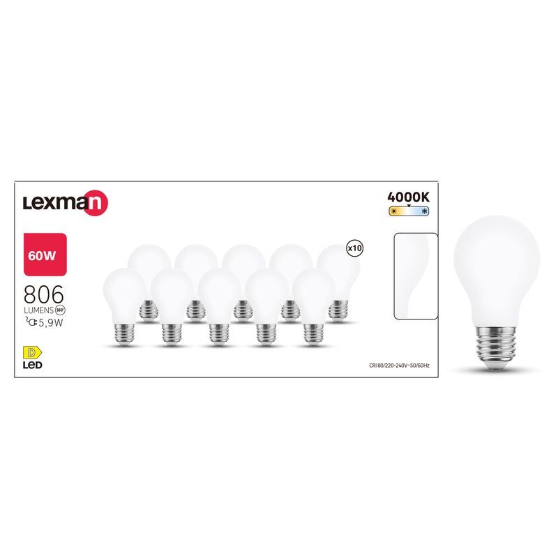 Żarówka LED 10 szt. E27 5,9 W 806 lm Neutralna biel Lexman