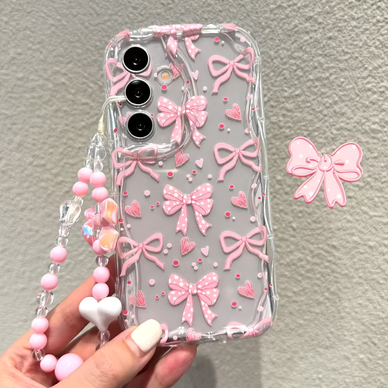 TEMU Przezroczyste Różowe Etui z Kokardką i Serduszkiem dla for Galaxy for Samsung S25 Ultra, S24 FE, S24 Ultra, A26, Kompatybilne z for Samsung