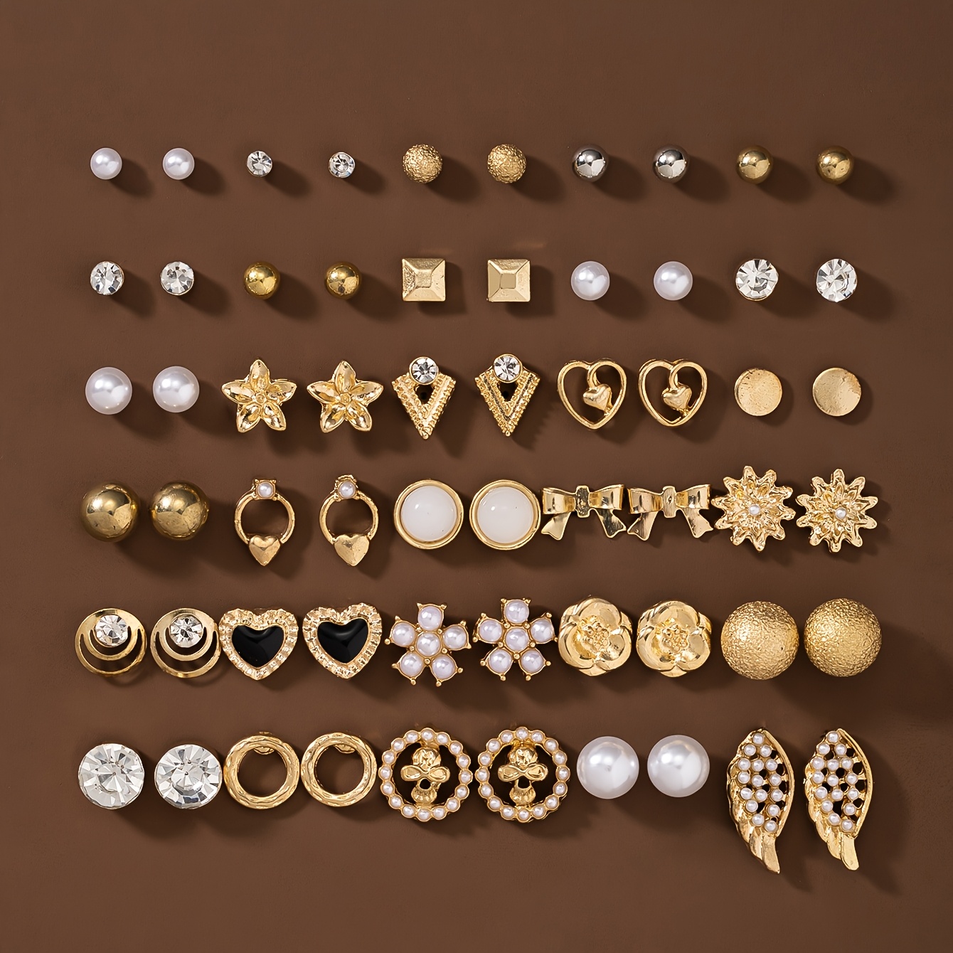 TEMU Zestaw 30 Par Modnych Kolczyków z Kwiatowymi Kroplami, Serduszkiem, Kokardą, Kwadratowymi i Geometrycznymi Wzorami, Wielostylowe, Codzienne,