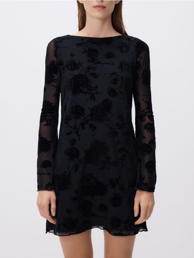 Reserved - Sukienka mini w kwiaty - czarny