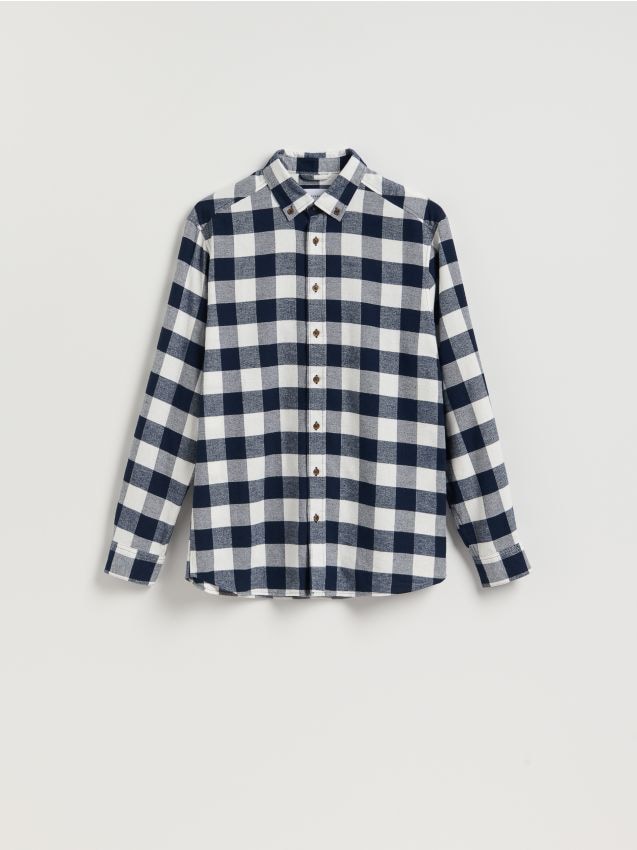 Reserved - Koszula regular fit w kratę - granatowy