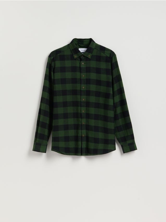 Reserved - Koszula regular fit w kratę - zielony