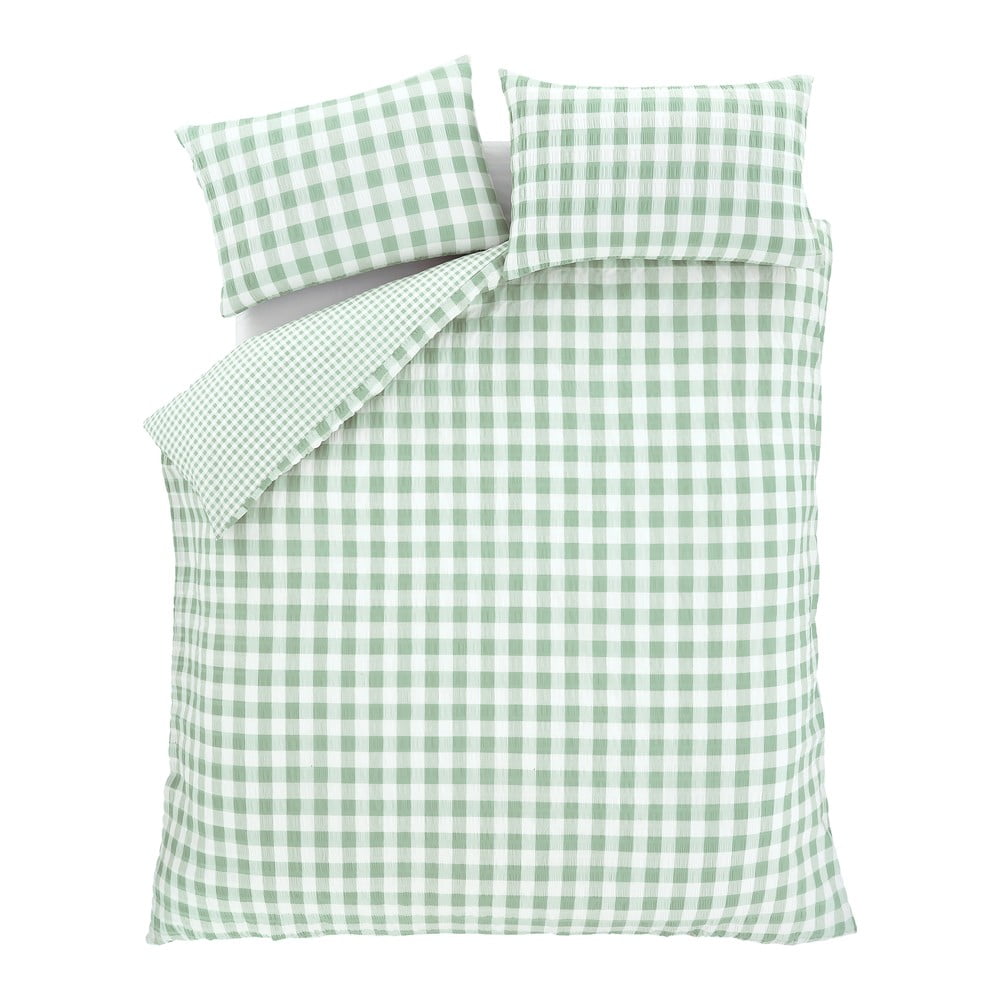 Zielona pościel dwuosobowa z kory 230x220 cm Seersucker Gingham Check – Catherine Lansfield