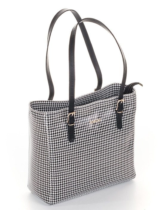 Skórzany Shopper - czarno-biała pepitka (7066)