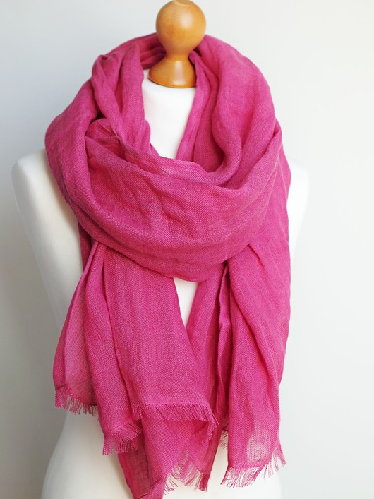 Szal lniany damski, lniany szal szalik RÓZOWY