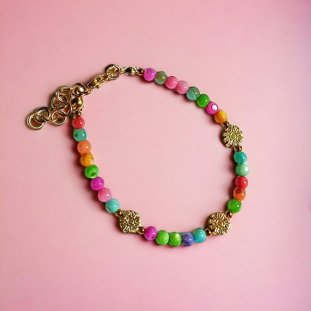 Bransoletka : summer collection : kolorowa muszla i kwiatuszki