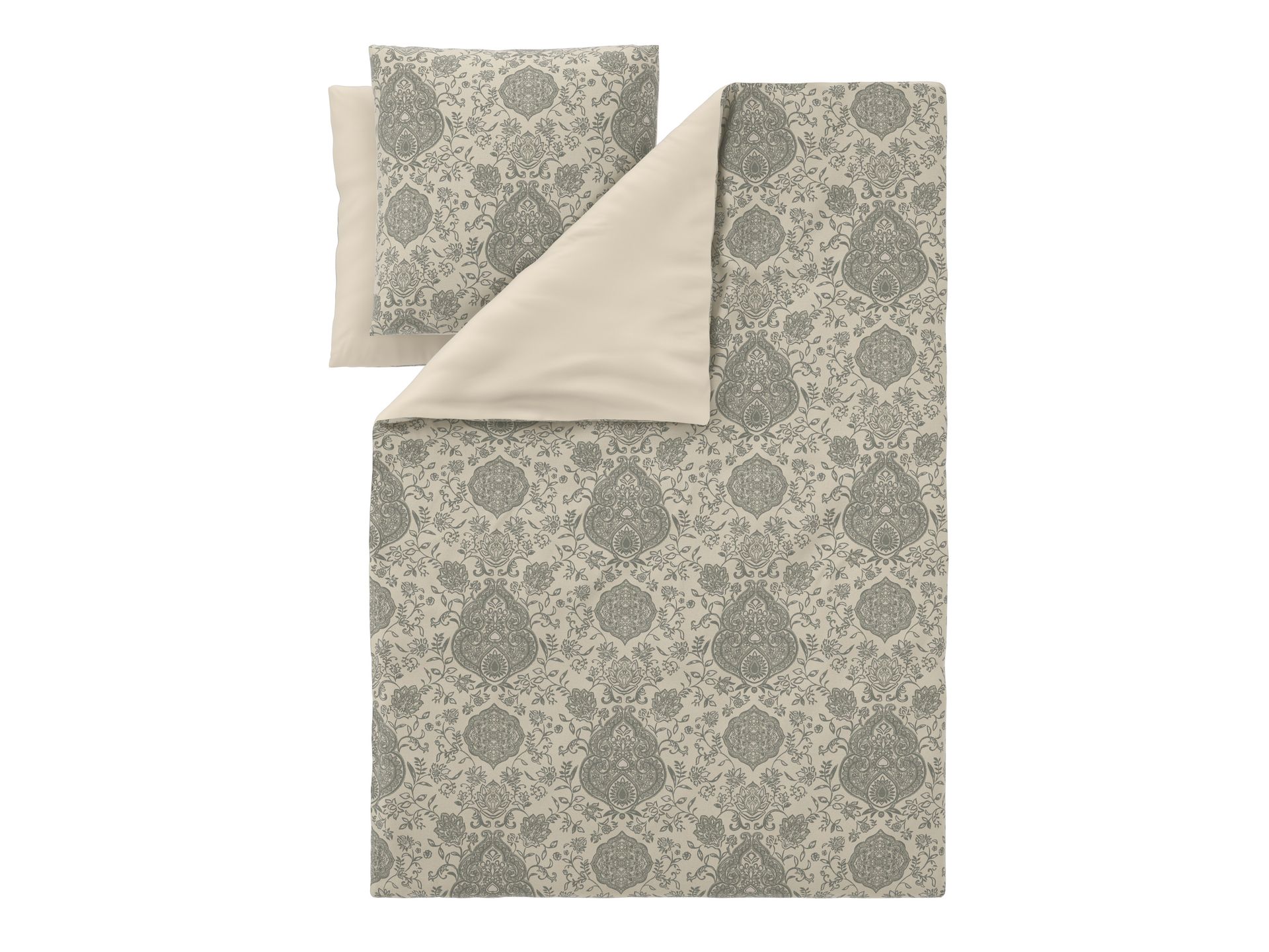 LIVARNO® Pościel dwustronna z bawełny satynowej, 220 x 200 cm (Kremowy/szary)