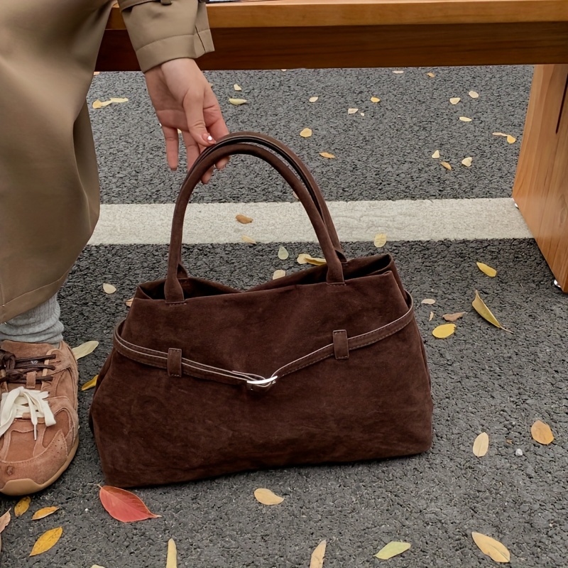 TEMU Damska Brązowa Vintage Torebka z Regulowanym Paskiem i Zamknięciem na Zamek - Elegancka Kwadratowa Torebka z Akcentem w Klamry, Na Co Dzień i na