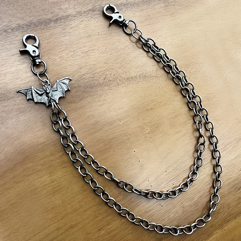 TEMU Retro Punk Styl Cool Ciemne Trendowe Spodnie w Stylu Nietoperza z Łańcuszkiem i Jeansami dla Kobiet i Mężczyzn - Vintage Metaliczny Pasek z