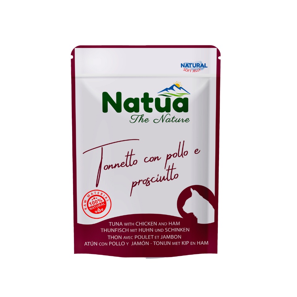 NATUA Natural Tuńczyk i kurczak z szynką w galaretce dla kotów 70 g