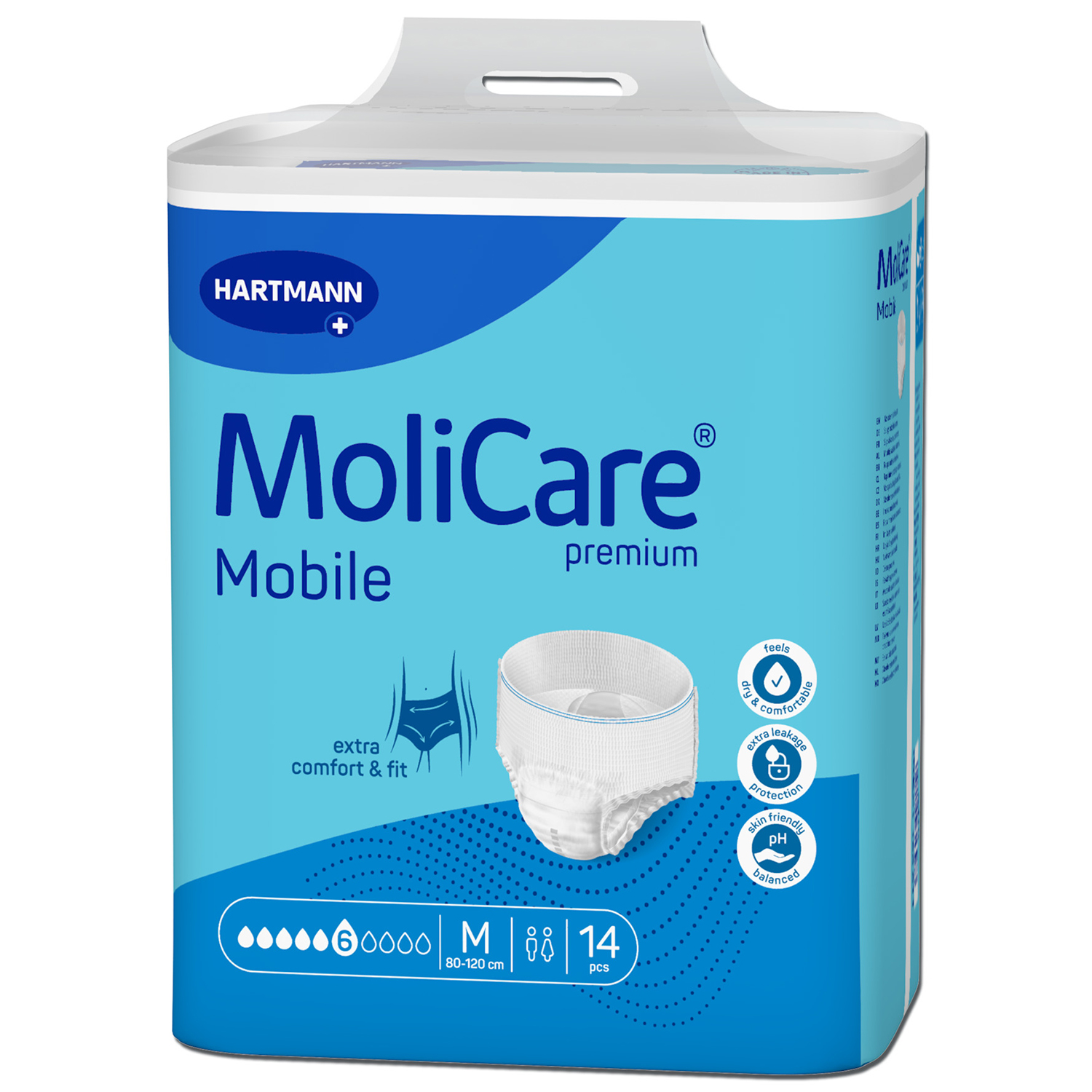 MoliCare Premium Mobile, pieluchomajtki, rozmiar M, 80-120 cm, 6 kropli, 14 sztuk