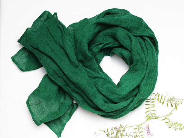 Szalik lniany damski, lniany szal na jesień, ZIELONY