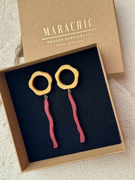 Długie kolczyki srebrne wiszące z drewna SAMARA