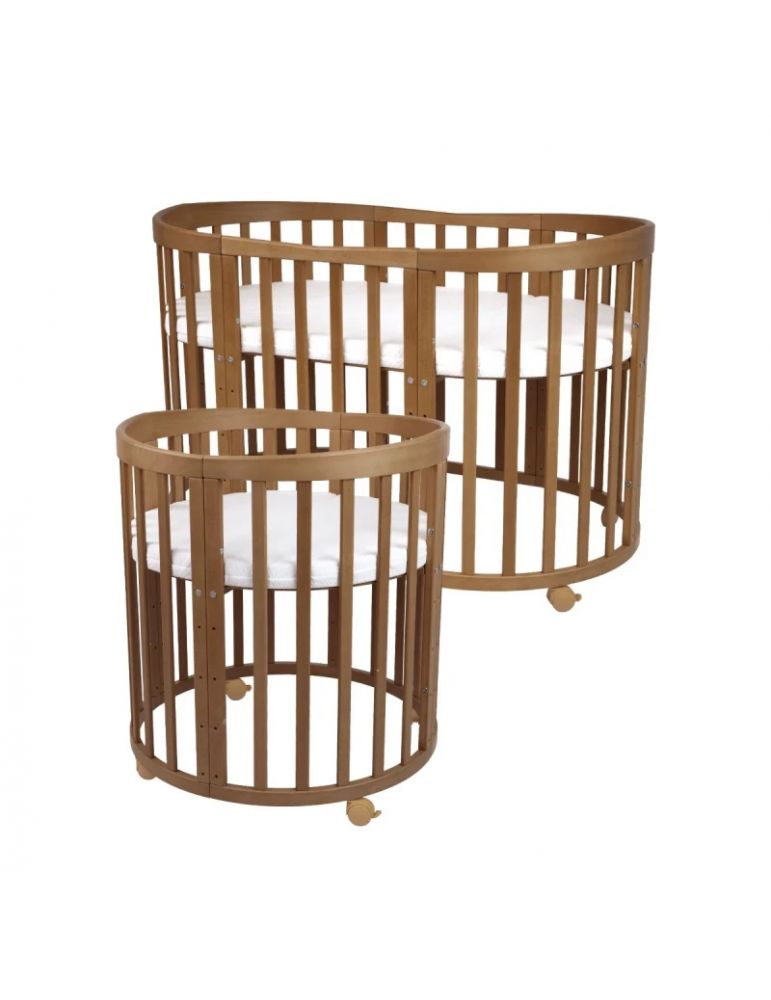 Waldin Łóżeczko drewniane owalne 7w1 z materacem Vintage