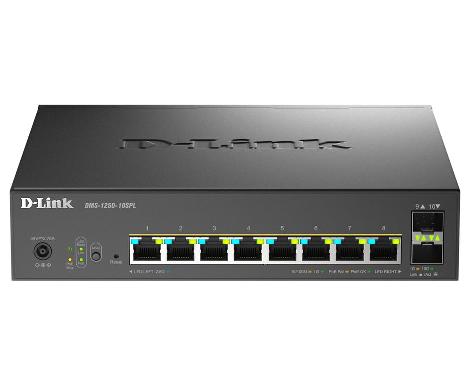 D-Link DMS-1250-10SPL Zarządzany L2/L3 2.5G Ethernet (100/1000/2500) Obsługa PoE Czarny DMS-1250-10SPL/E