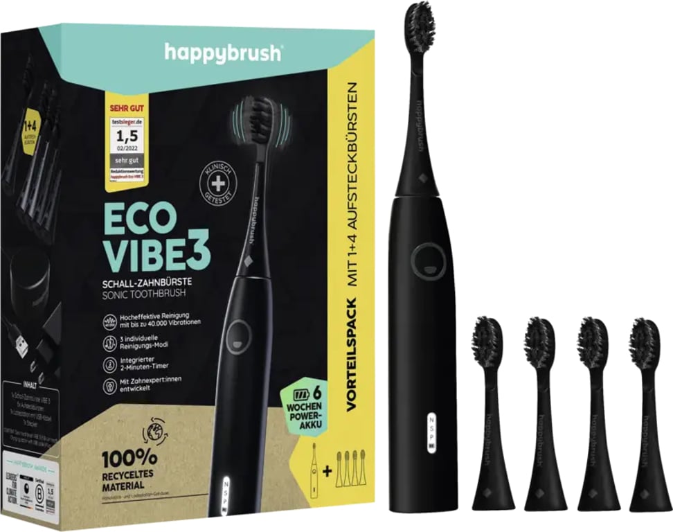 happybrush ECO VIBE 3 Dorosły Soniczna szczoteczka do zębów Czarny
