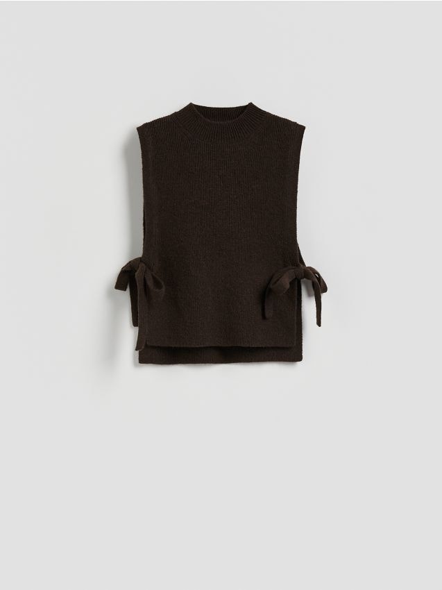 Reserved - Dzianinowy kołnierz z wiązaniem - ciemnobrązowy