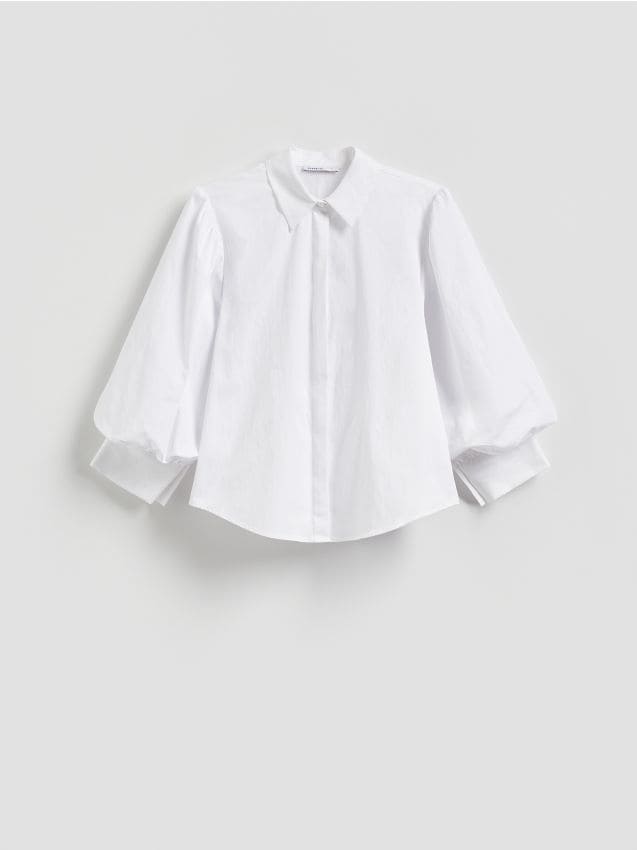Reserved - Koszula z bufiastymi rękawami - złamana biel