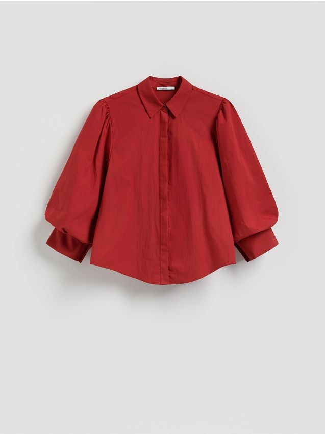 Reserved - Koszula z bufiastymi rękawami - czerwony