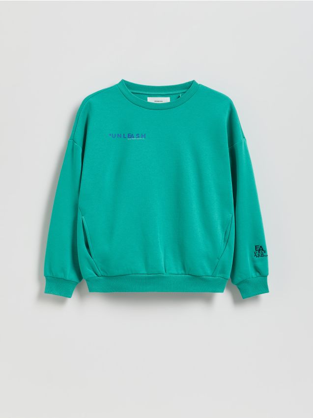 Reserved - Bawełniana bluza oversize - zielony